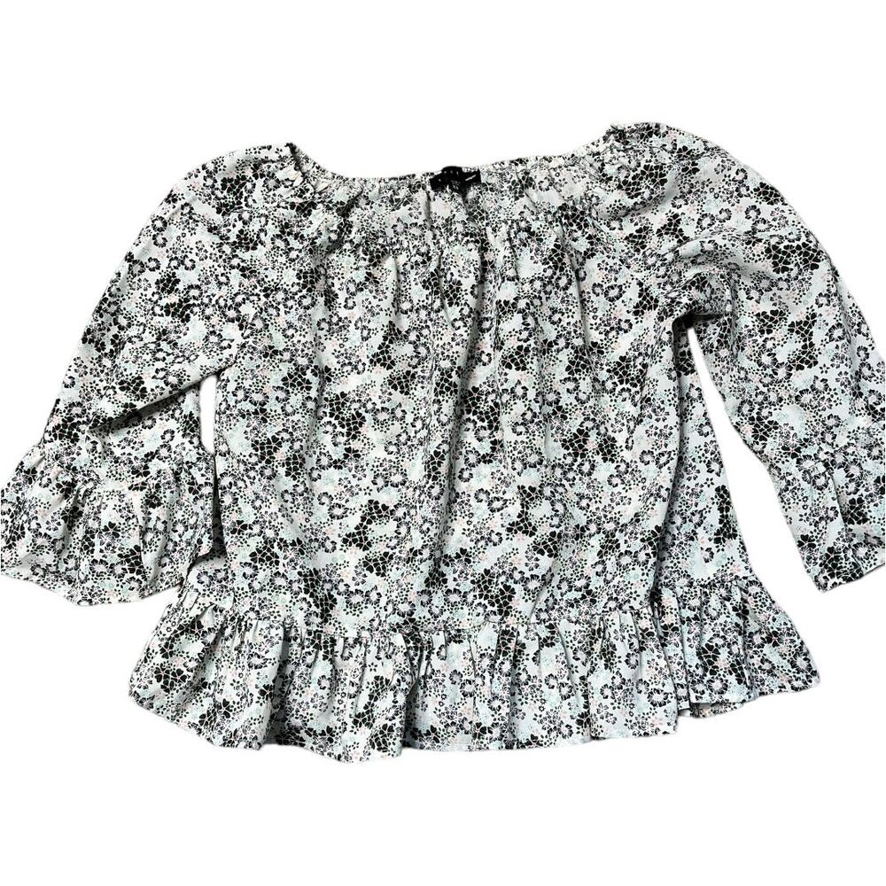 Sanctuary 1/2 long sleeve floral off the shoulder ruffle top boxy fit  XS